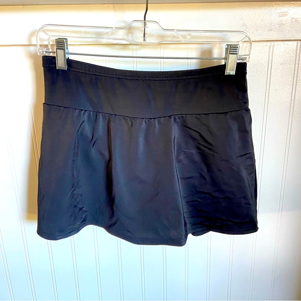 Lands' End Black Swim Skort Tummy Control Chlorine Resistant UPF Size 6 $80 New